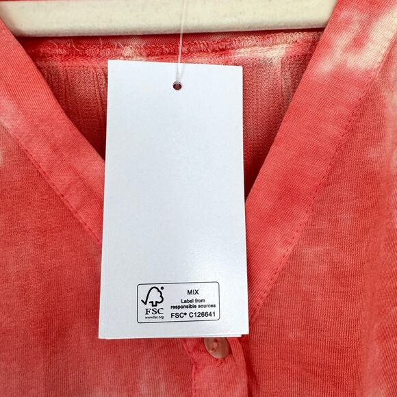 LOGO By Lori Goldstein Womens India Button Shirt Watercolor Mixed Fabric Orange - Picture 3 of 9